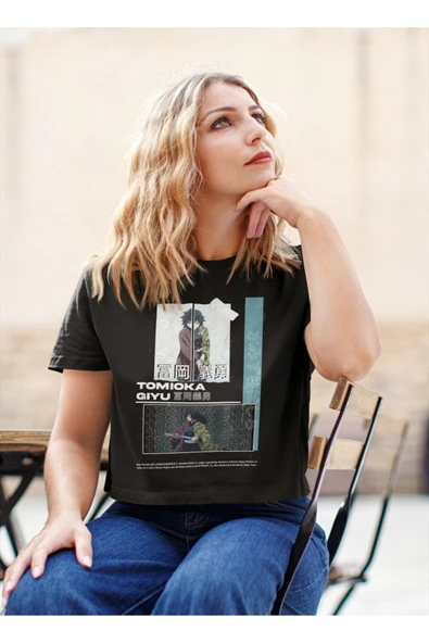 playbackmoda Akiki Tasarım, Tomioka Giyu, Anime - Manga, Siyah Crop Yarım Tişört  Xs Beden - Resim 2