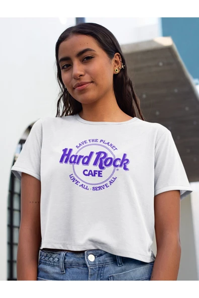 playbackmoda Crop-top Hard Rock Kafe Baskılı Yarım Tişört - Resim 2
