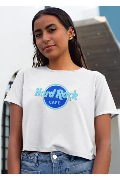 playbackmoda Crop-top Hard Rock Kafe Baskılı Yarım Tişört - Resim 2
