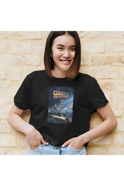 playbackmoda Akiki Tasarım, Geleceğe Dönüş Dizayn, Bisiklet Fanatikleri, Siyah Crop (yarım Tişört) , M Beden - Resim 2