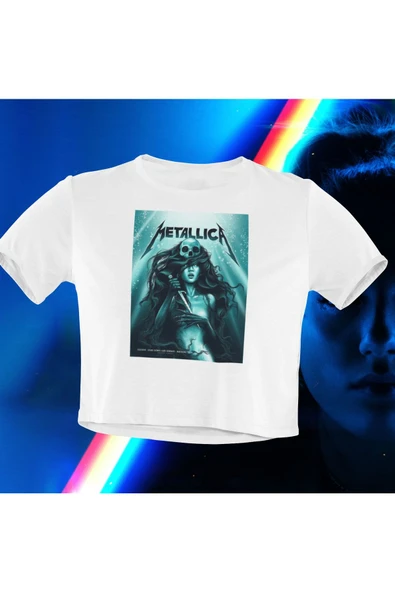 playbackmoda Crop-top Metallica Baskılı Yarım Tişört ürün görseli