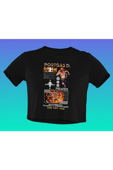 playbackmoda Akiki Tasarım, Portgas D. Ace, Anime - Manga, Siyah Crop (yarım Tişört) , L Beden ürün görseli