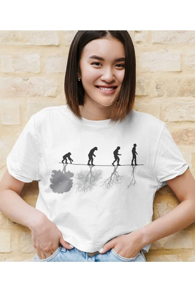 playbackmoda Akiki Tasarım, Insan Vs Doğa, Bilimsel Tasarım, Beyaz Crop (yarım Tişört) , L Beden - Resim 2