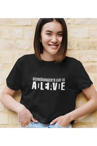 playbackmoda Akiki Tasarım, Schrödinger'in Kedisi-quantum, Bilimsel Tasarım, Siyah Crop (yarım Tişört) , Xs - 2