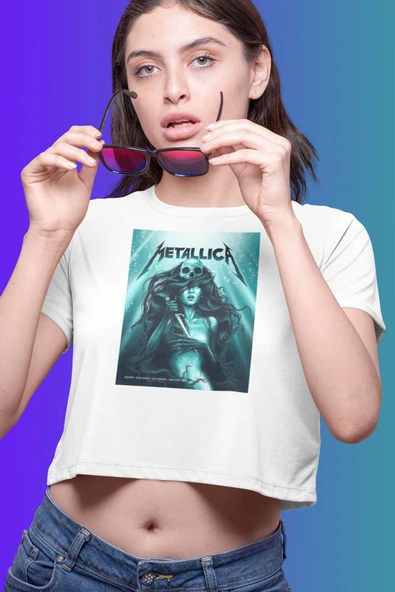 playbackmoda Crop-top Metallica Baskılı Yarım Tişört - Resim 2