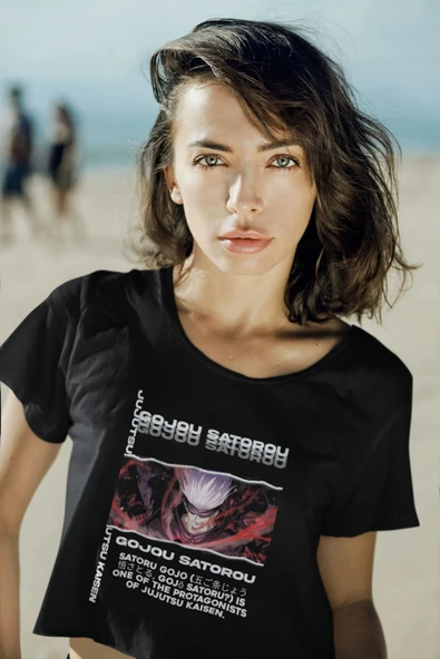 playbackmoda Akiki Tasarım, Gojo Satorou, Anime - Manga, Siyah Crop (yarım Tişört) , M Beden - Resim 2