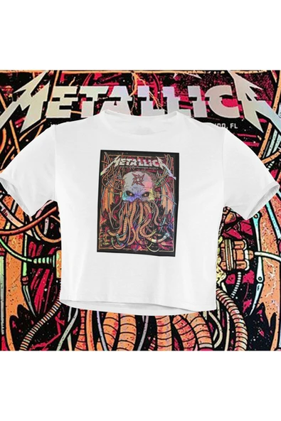 playbackmoda Crop-top Metallica Baskılı Yarım Tişört - Resim 2