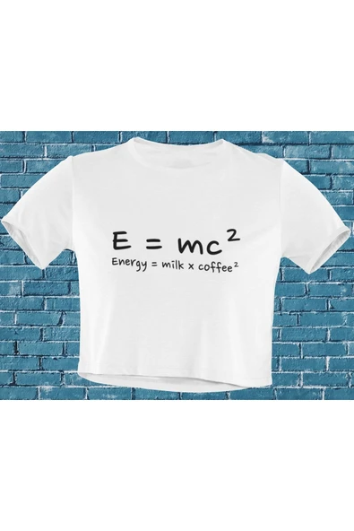 playbackmoda Akiki Tasarım, E=mc2 Energy=milk X Coffee2, Bilimsel Tasarım, Beyaz Crop (yarım Tişört) , L Beden