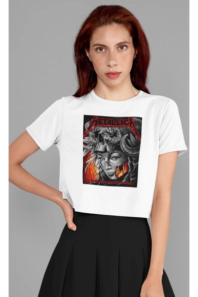 playbackmoda Crop-top Metallica Baskılı Yarım Tişört - Resim 2