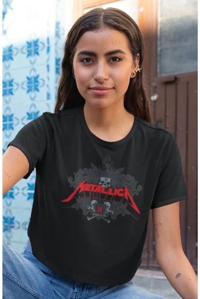 playbackmoda Crop-top Metallica Baskılı Yarım Tişört - Resim 2
