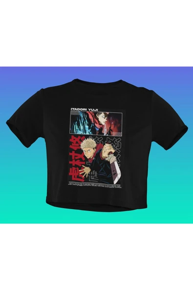 playbackmoda Akiki Tasarım, Itadori Yuji, Anime - Manga, Siyah Crop (yarım Tişört) , L Beden ürün görseli
