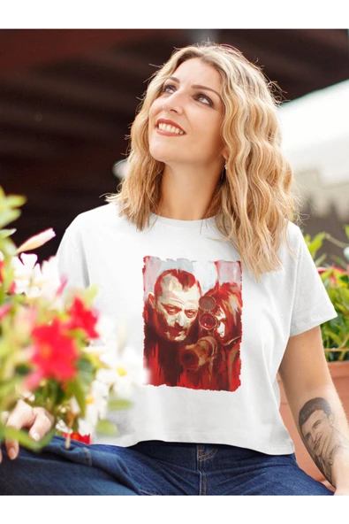 playbackmoda Akiki Tasarım, Leon & Mathilda Suluboya Fan Dizayn, Film Poster Beyaz Crop (yarım Tişört) , S - Resim 2