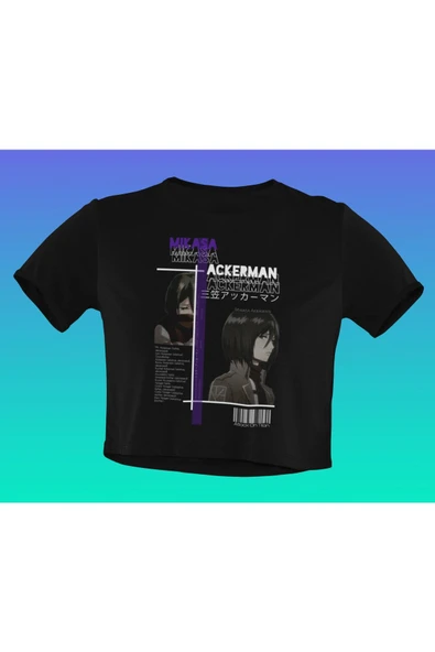 playbackmoda Akiki Tasarım, Mikasa Ackerman, Anime - Manga, Siyah Crop (yarım Tişört) , L Beden ürün görseli