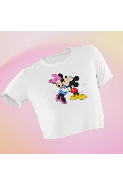 playbackmoda Crop-top Miki - Mini Mouse Baskılı Yarım Tişört