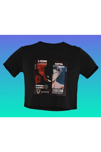 playbackmoda Akiki Tasarım Liebe Asta Anime - Manga, Siyah Crop Yarım Tişört  Xs Beden