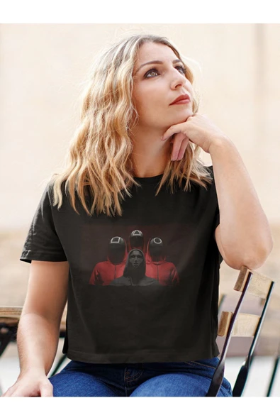 playbackmoda Akiki Tasarım, Squid Game Fan Dizayn, Film Afişi Tasarım, Siyah Crop (yarım Tişört) , Xs Beden - Resim 2