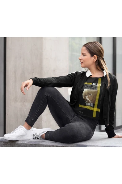 playbackmoda Akiki Tasarım, Armin Arlert, Anime - Manga, Siyah Crop (yarım Tişört) , S Beden - Resim 2