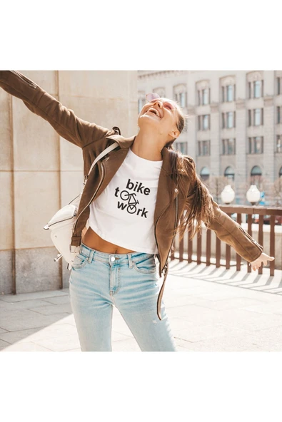 playbackmoda Akiki Tasarım, Işe Bisikletle Gitme Günü, Bisiklet Fanatikleri, Beyaz Crop (yarım Tişört) , L Beden - Resim 2