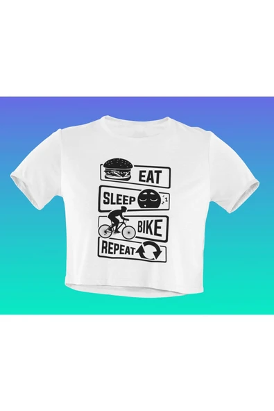 playbackmoda Akiki Tasarım, Ye-uyu-bisiklete Bin-tekrar Et, Bisiklet Fanları, Beyaz Crop (yarım Tişört) , L ürün görseli