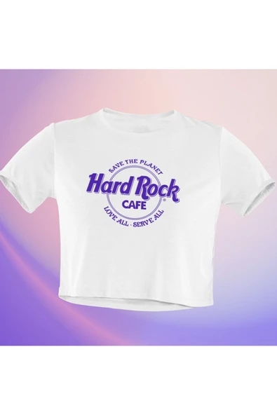 playbackmoda Crop-top Hard Rock Kafe Baskılı Yarım Tişört ürün görseli