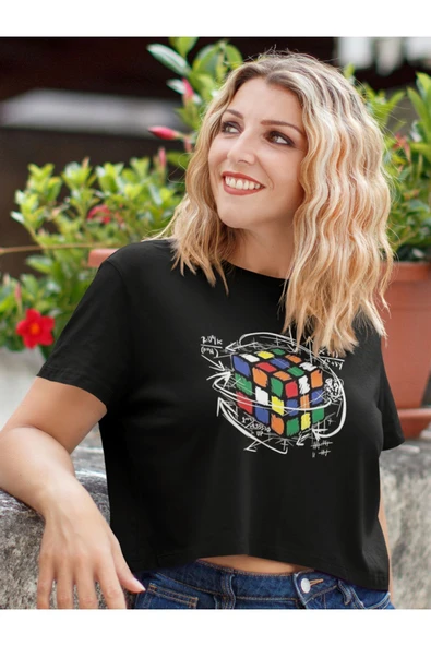 playbackmoda Akiki Tasarım, Rubikin Kübü Math Dizayn, Bilimsel Tasarım, Siyah Crop (yarım Tişört) , M Beden - Resim 2