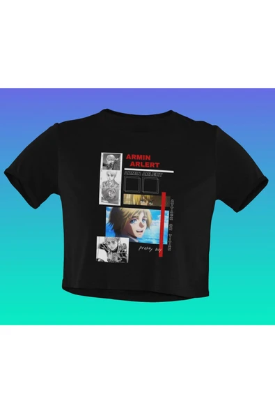 playbackmoda Akiki Tasarım, Armin Arlert, Anime - Manga, Siyah Crop (yarım Tişört) , M Beden ürün görseli