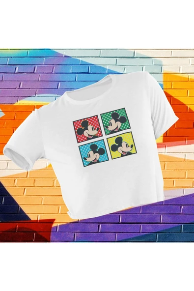 playbackmoda Crop-top Miki Mouse Baskılı Yarım Tişört ürün görseli