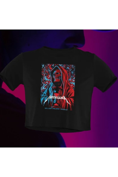 playbackmoda Crop-Top Metallica Baskılı Yarım T-Shirt ürün görseli