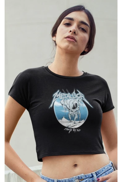 playbackmoda Crop-top Metallica Baskılı Yarım Tişört - Resim 2