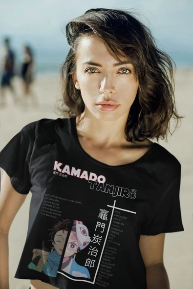 playbackmoda Akiki Tasarım, Kamado Tanjiro, Anime - Manga, Siyah Crop (yarım Tişört) , S Beden - Resim 2