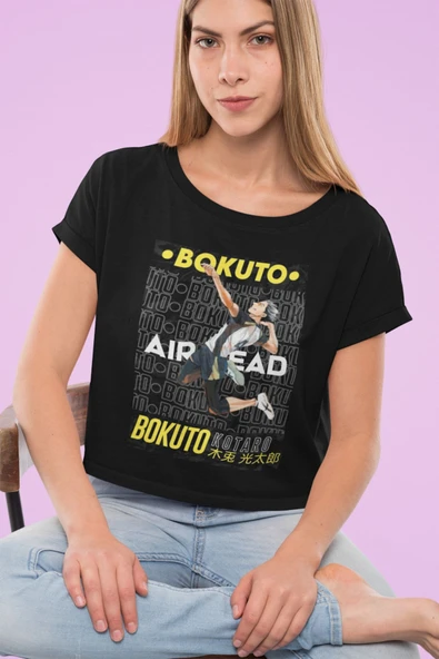playbackmoda Akiki Tasarım, Bokuto Kotaro, Anime - Manga, Siyah Crop (yarım Tişört) , M Beden - Resim 2