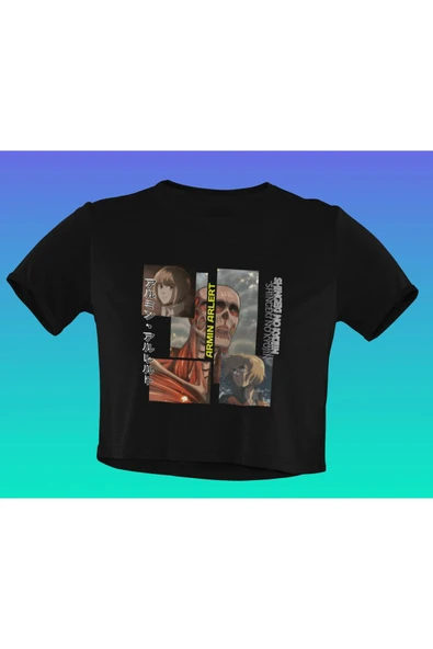 playbackmoda Akiki Tasarım, Armin Arlert, Anime - Manga, Siyah Crop (yarım Tişört) , M Beden ürün görseli
