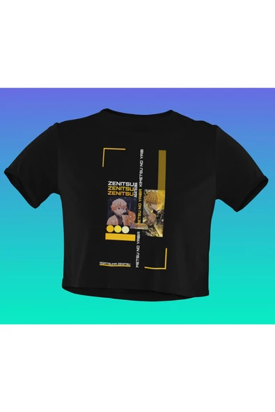 playbackmoda Akiki Tasarım, Zenitsu Agatsuma, Anime - Manga, Siyah Crop (yarım Tişört) , M Beden ürün görseli