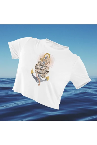 playbackmoda Crop-top Denizci Çapa Baskılı Yarım Tişört - Resim 2