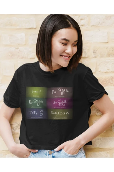 playbackmoda Akiki Tasarım, Popüler Bilimsel Formüller, Bilimsel Tasarım, Siyah Crop (yarım Tişört) , M Beden - Resim 2