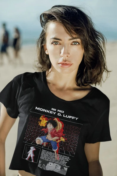 playbackmoda Akiki Tasarım, Monkey D. Luffy, Anime - Manga, Siyah Crop (yarım Tişört) , L Beden - Resim 2