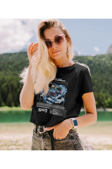 playbackmoda Akiki Tasarım, Tanjiro Kamado, Anime - Manga, Siyah Crop (yarım Tişört) , M Beden - Resim 2