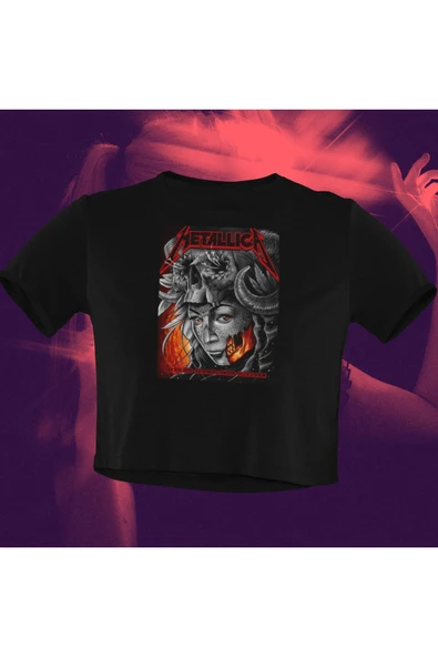 playbackmoda Crop-top Metallica Baskılı Yarım Tişört ürün görseli