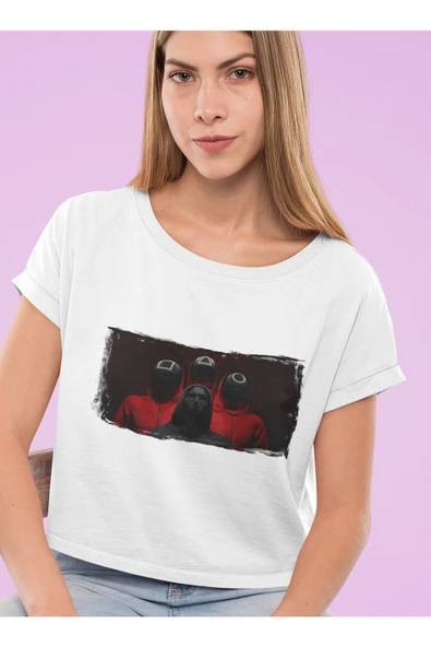 playbackmoda Akiki Tasarım, Squid Game Fan Dizayn, Film Afişi Tasarım, Beyaz Crop (yarım Tişört) , L Beden - Resim 2