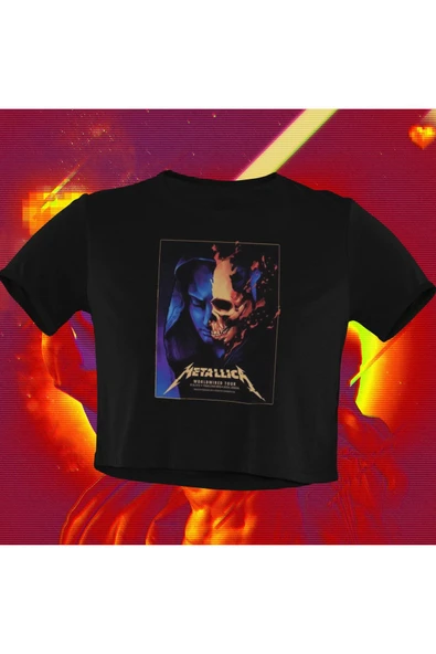 playbackmoda Crop-top Metallica Baskılı Yarım Tişört ürün görseli