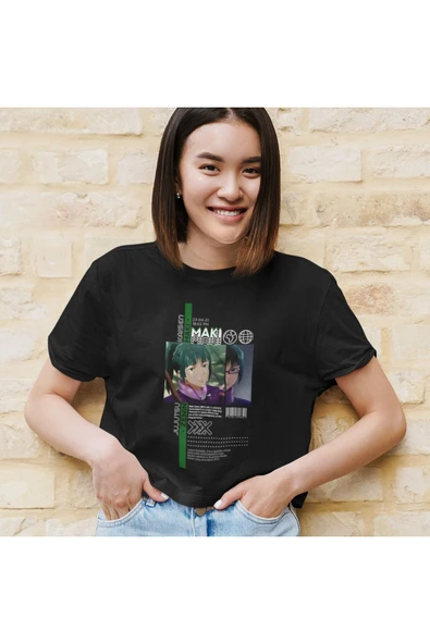 playbackmoda Akiki Tasarım, Maki Zenin, Anime - Manga, Siyah Crop (yarım Tişört) , L Beden - Resim 2