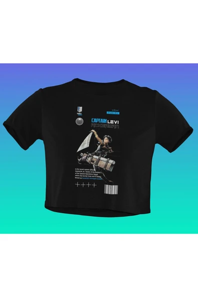 playbackmoda Akiki Tasarım, Captain Levi Ackerman, Anime - Manga, Siyah Crop (yarım Tişört) , S Beden ürün görseli