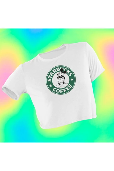 playbackmoda Crop-top Miki Mouse Star Baucks Baskılı Yarım Tişört ürün görseli