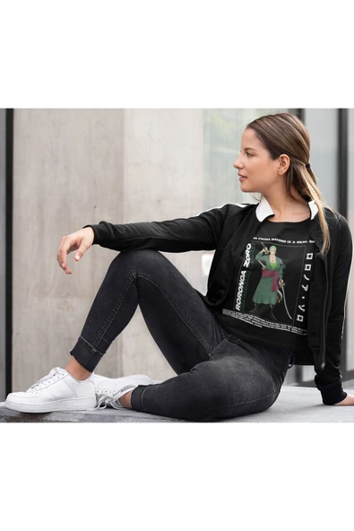 playbackmoda Akiki Tasarım, Roronoa Zoro, Anime - Manga, Siyah Crop (yarım Tişört) , M Beden - Resim 2