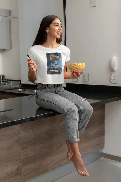 playbackmoda Akiki Tasarım, Geleceğe Dönüş Dizayn, Bisiklet Fanatikleri, Beyaz Crop (yarım Tişört) , M Beden - Resim 2