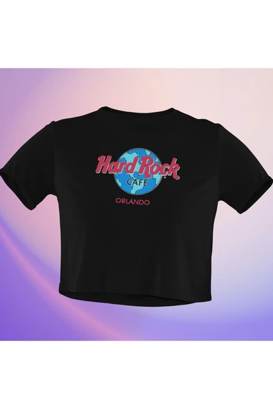 playbackmoda Crop-top Hard Rock Kafe Baskılı Yarım Tişört ürün görseli