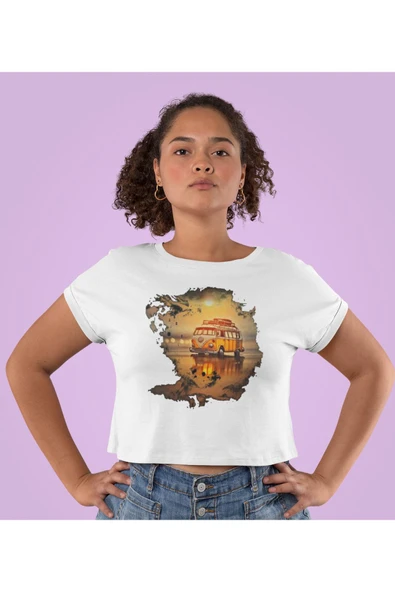 playbackmoda Crop-top Wolksvagen T1 Baskılı Yarım Tişört ürün görseli