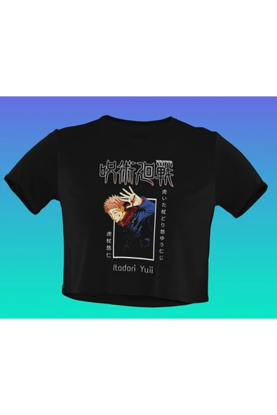 playbackmoda Akiki Tasarım, Itadori Yuji, Anime - Manga, Siyah Crop (yarım Tişört) , S Beden - 1