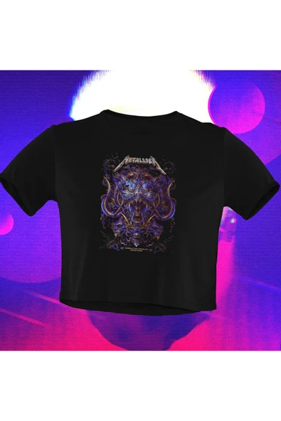 playbackmoda Crop-top Metallica Baskılı Yarım Tişört ürün görseli