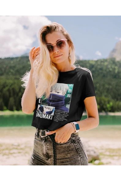 playbackmoda Akiki Tasarım, Toge Inumaki, Anime - Manga, Siyah Crop (yarım Tişört) , S Beden - Resim 2